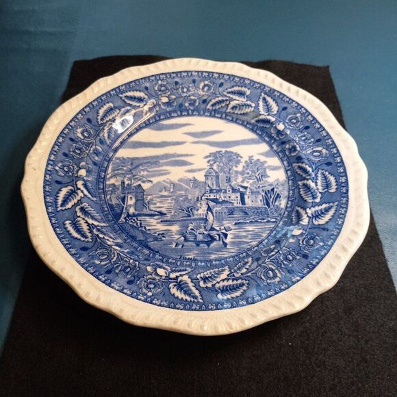 Vintage Salem Heirloom Blue and White Boating on the River Scene Roped Edge - Picture 1 of 6